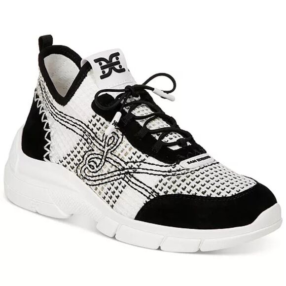 Sam Edelman Black and White Sneakers with Mesh and Leather Uppers - Picture 1 of 6